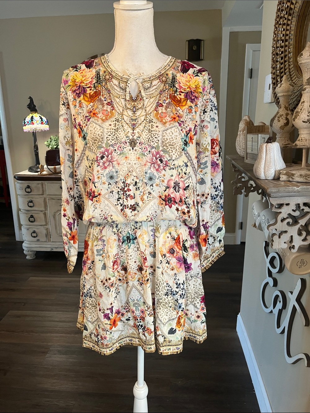 Camilla Kids Cream Floral Long-Sleeve Mini Dress